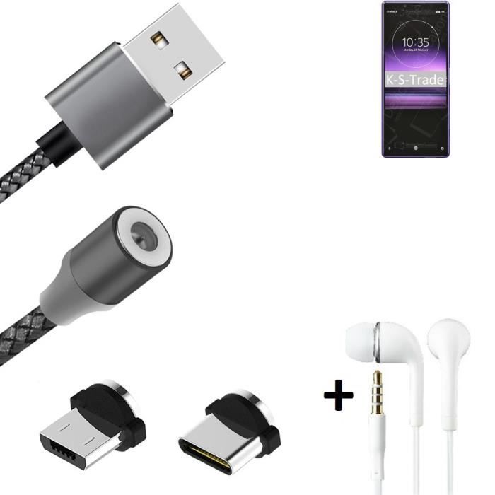 Câble de chargement magnétique pour Sony Xperia 1 Professional Edition conexion USB type C et Mirco USB, écouteurs inclus