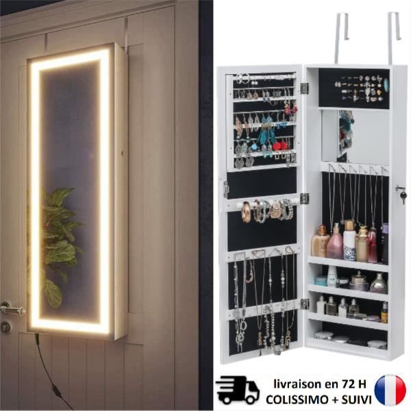 Armoire à Bijoux Robuste verrouillable à Montage Mural à écran Tactile, boîtes de Rangement pour Bijoux et miroirs de Toilette