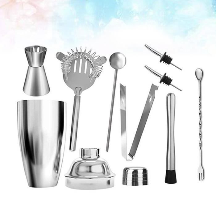 GLO 9 pièces 750ml pratique Cocktail Shaker en acier inoxydable boisson Shaker Cocktail faisant des outils pour la barre à la maison
