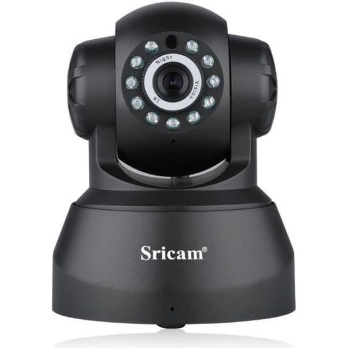 YF18533-Sricam SP012 IP Caméra de Sécurité 720P Wifi H.264 Wireless PT ONVIF Noir