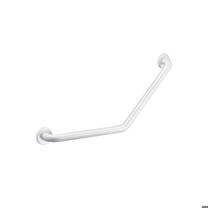 Barre d&rsquo appui coudée 135° inox - Longueur : 680 mm - Décor : Epoxy blanc - Matériau : Inox - Diamètre tube : 32 mm - Dimension