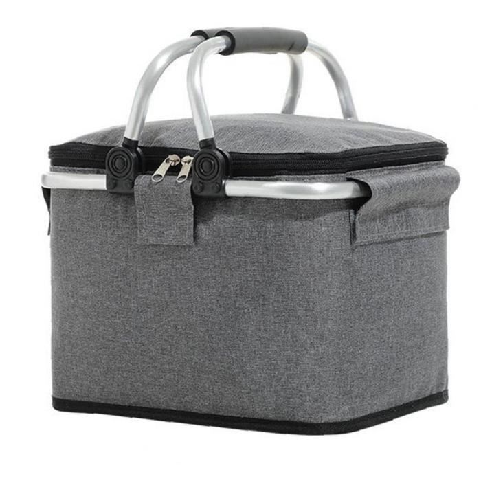 Panier de pique-nique isolé pliable Grand sac à lunch isothermique Camping Boîte de refroidisseur gris