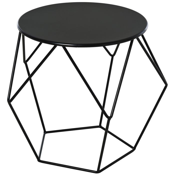 Table basse ronde design industriel néo-rétro dim. 54L x 54l x 44H cm plateau Ø 40 cm acier noir 54x54x44cm Noir