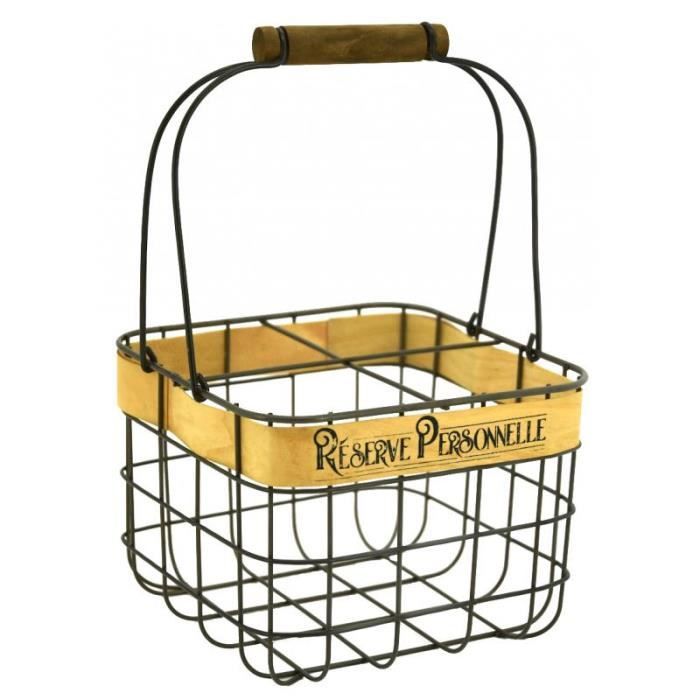 Panier Porte-Bouteilles en métal et Bois x4 Bouteilles