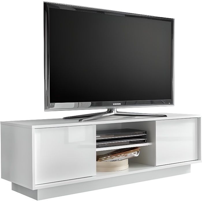 Miliboo - Meuble TV design L138 cm blanc laqué brillant COMO