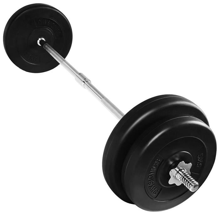 Set d'Haltères 30 kg - Barre Longue 120 cm, avec Disques 2 x 5kg, 2 x 7,5 kg, 2 Bagues de Serrage - Barre de Musculation
