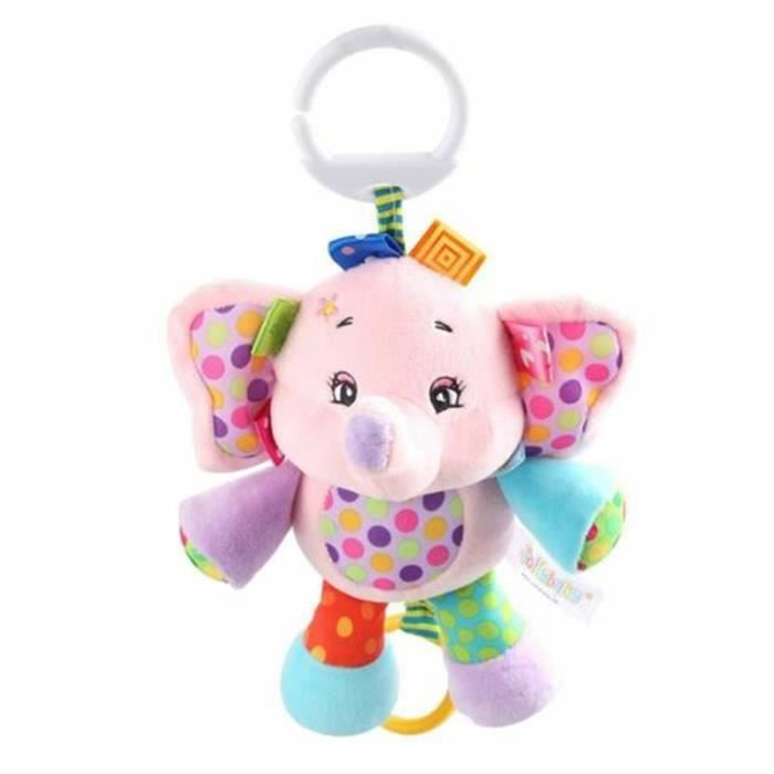 Mobile Musical Nomade Jouet en Peluche Doudou Animal Doux pour Lit Poussette Landau Couffin Berceau Bébé Fille Garçon Éléphant