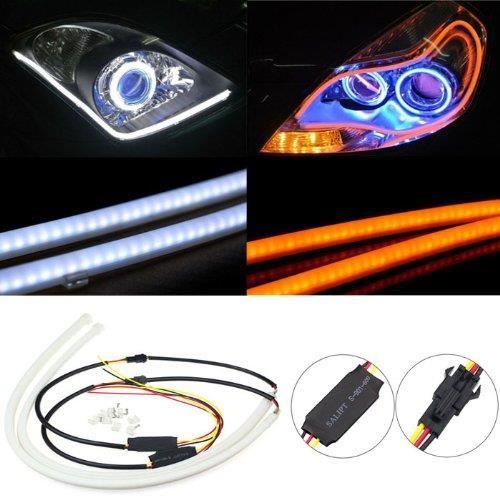2x 60cm Flexible Led White-Amber Switchback Phare Tube DRL Turn Signal Lamp Audi-style