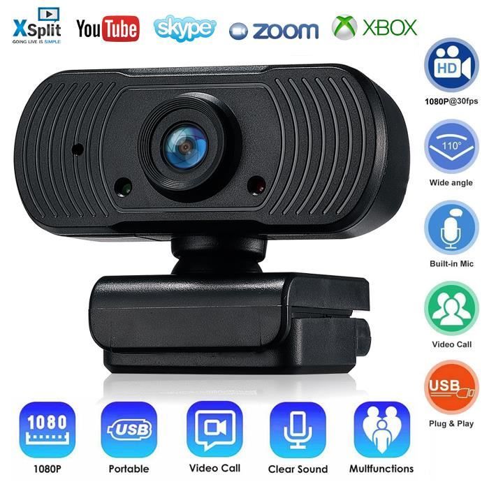 Webcam 1080P Full HD Live Streaming avec Anti-bruit et USB Caméra Web PC Plug et Play pour Vidéo et Enregistrement Cadeau de Noël