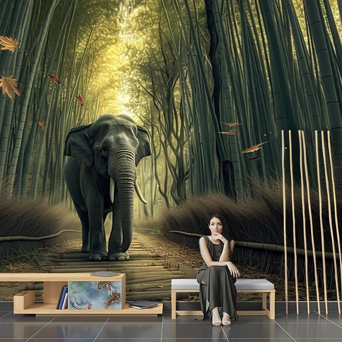Papier Peint Panoramique 3D Forêt Réflexion - Autocollant Mural Amovible Romy