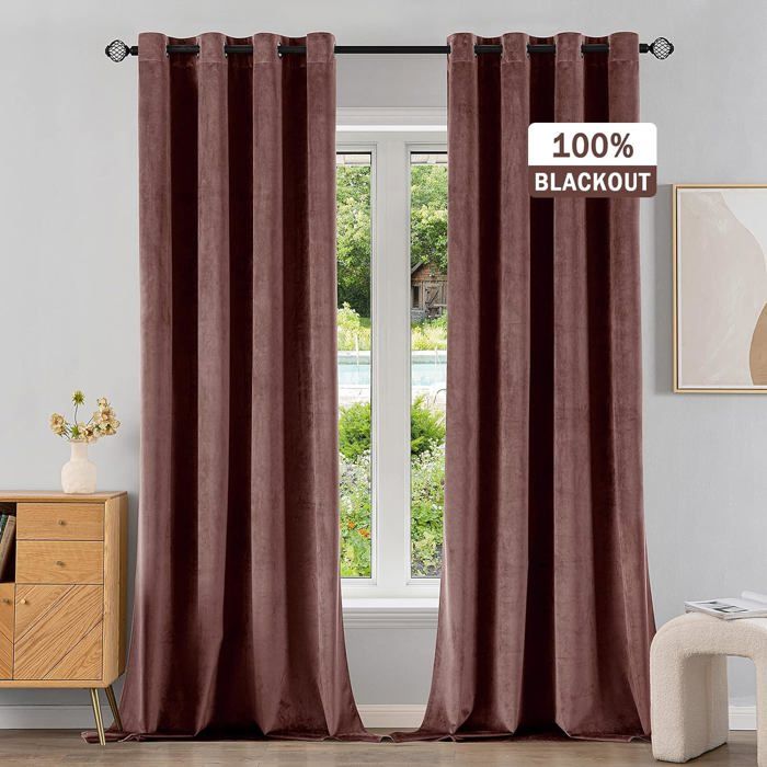 Rosnek Lot De 2 Rideaux Opaques En Velours, 213 X 132 Cm (H X L), Avec Galon Fronceur, Rideau Thermique Occultant Pour Chambre à Coucher Avec Bande Multifonction, Décoration Baroque (marron