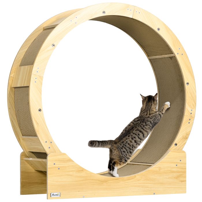Roue dexercice pour chat - PawHut - 91 cm - avec frein - coussins de grattage - pour course marche entraînement - naturel