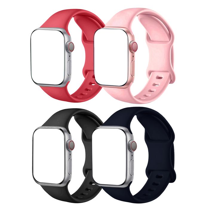 Bracelet Silicone [4 PCS] compatible pour iWatch Serie 9 8 7 6 5 4 3 2 1 SE 38mm 40mm 41mm Noir/Bourgogne/Rose/Bleu Nuit - Juanio