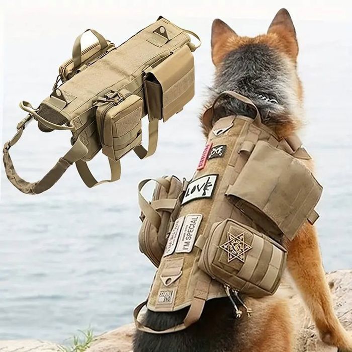 Comparer les prix de Harnais Chien Anti Traction avec Pochettes, Harnais de Chien Réglable avec Poignée pour Randonnées et Entraînement Chasse- Kaki XL