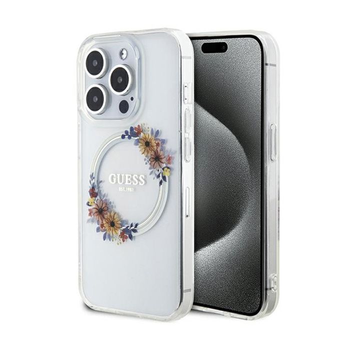 Guess IML Flowers Wreath MagSafe Coque iPhone 15 Pro Max