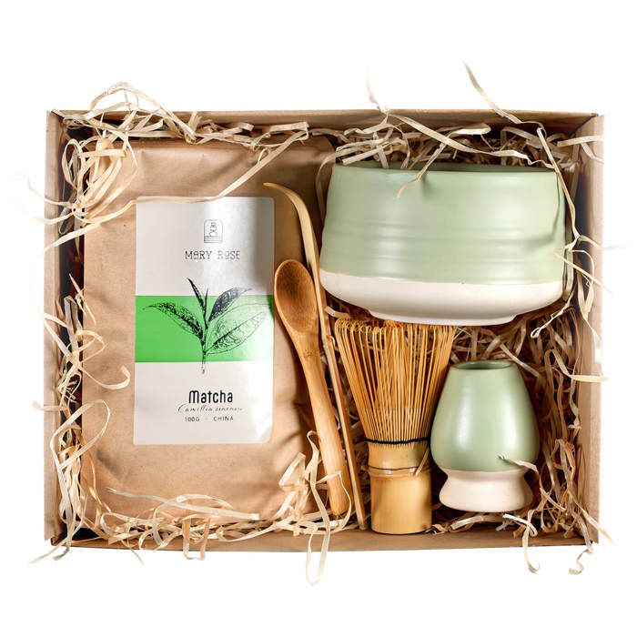 Matcha Kit Coffret Cadeau Poudre Thé 100g Bol Higashi 500 ml Bambou Chasen Fouet