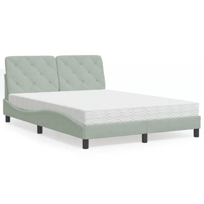 vidaXL Lit avec matelas gris clair 140x200 cm velours 3208658