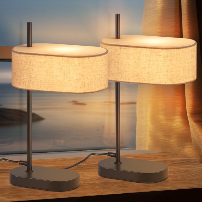 Homefire Lampe de chevet chambre lampe de table vintage - 44 5cm E14 lin noir avec interrupteur rétro