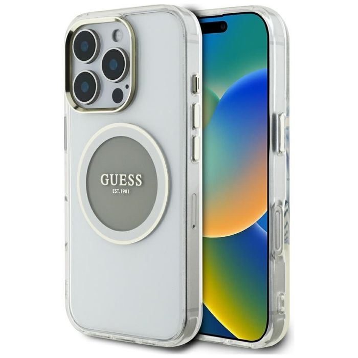 Coque Guess IML Metal Colored Circle Classic Logo MagSafe pour iPhone 16 Pro Max