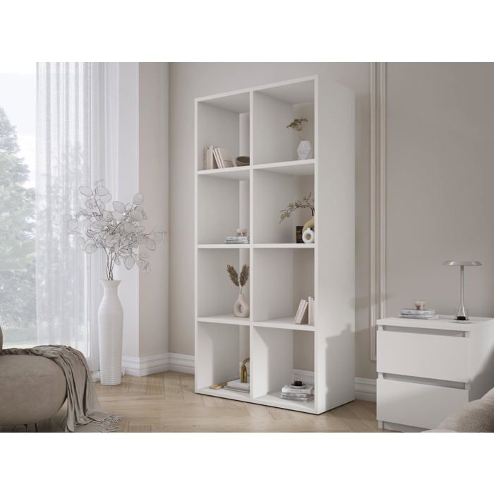 Bibliothèque à 8 compartiments – blanc – 147 × 74 × 30 cm verticale ou horizontale