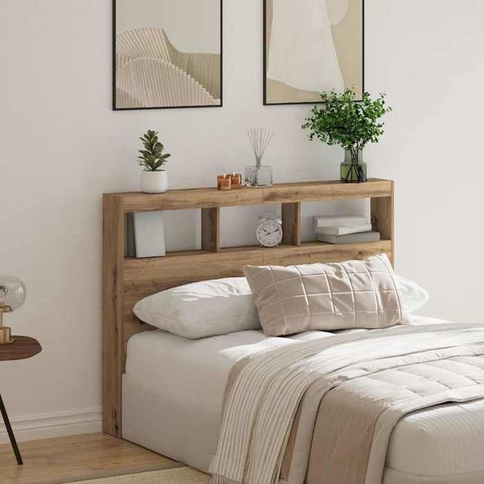 Armoire tête de lit - GKK - avec LED - Pout Lit chambre - chêne artisanal 140x17x102 cm @1847