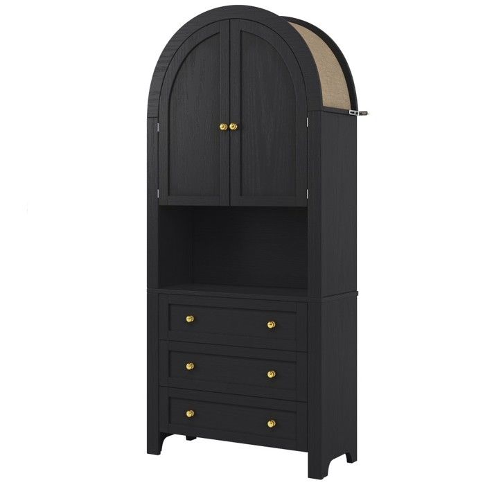 Buffet Bahut Armoire haute en arc avec tiroirs/portes noire - Meuble autoportant cuisine/salon - Étagères & zone daffichage Buffet Bahut Armoire haute en arc avec tiroirs/portes noire - Meuble autoportant cuisine/salon - Étagères & zone daffichage
