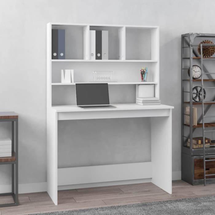 Bureau - Espace rangement optimalBureau avec étagères Blanc 102x45x148 cm - Bois dingénierie Soldes89802