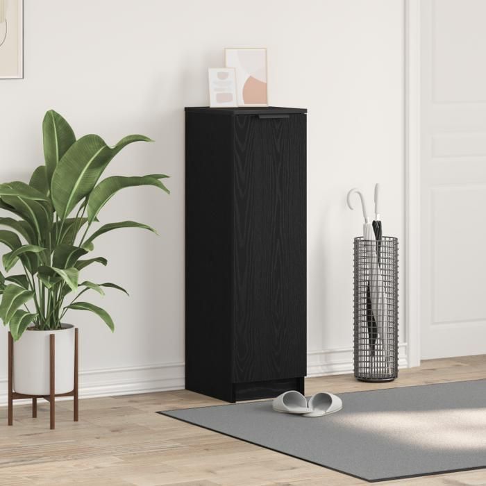 Meuble à chaussures - Chêne noir - 1 porte - 6 étagères - 295x35x1005 cm