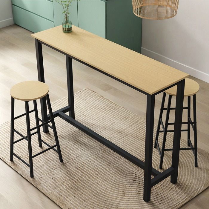 Table haute de bar avec deux tabourets 140x100x40 cm Couleur Noir et Sonoma Table de cuisine pour 2 personnes Modèle Ani Table haute de bar avec deux tabourets 140x100x40 cm Couleur Noir et Sonoma Table de cuisine pour 2 personnes Modèle Ani