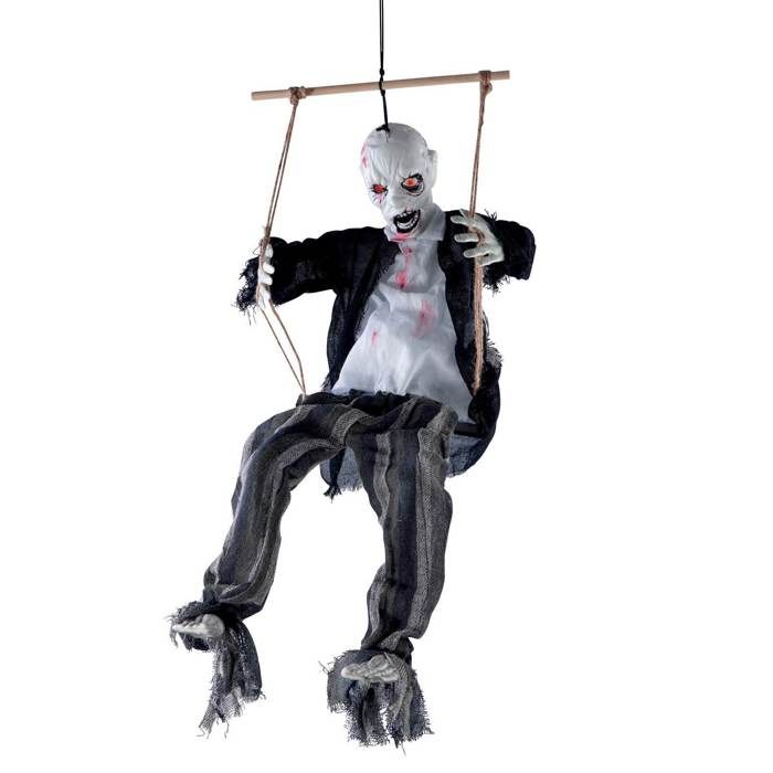 Automate Zombie sur balançoire - PTIT CLOWN - 22251 - Décoration Halloween Animée sonore lumineuse - Animatronique - 80 cm