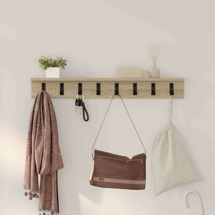 BONNIE®Porte-manteau mural - Étagère Décoration pour Maison Cuisine Chêne sonoma 80 x 10.5 x 10.5 cm qacj3699