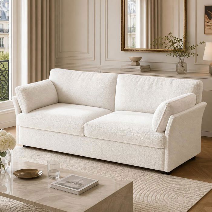 Guyii canapé 2 places Soft et confortable en duvet Teddy meubles de salon design moderne et minimaliste blanc cassé