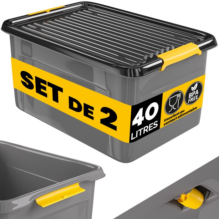 MONZANA® 2x Caisse de rangement 40 L robuste couvercle hermétique et roulettes empilable sans BPA gain de place caisse rangement