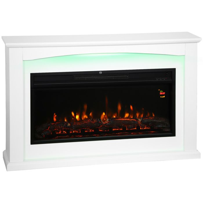 Cheminée électrique Klarstein Innsbruck - Effet Flammes Réaliste, Chauffage 1000/2000W, Thermostat, Blanc - Jusqu'à 30 M²