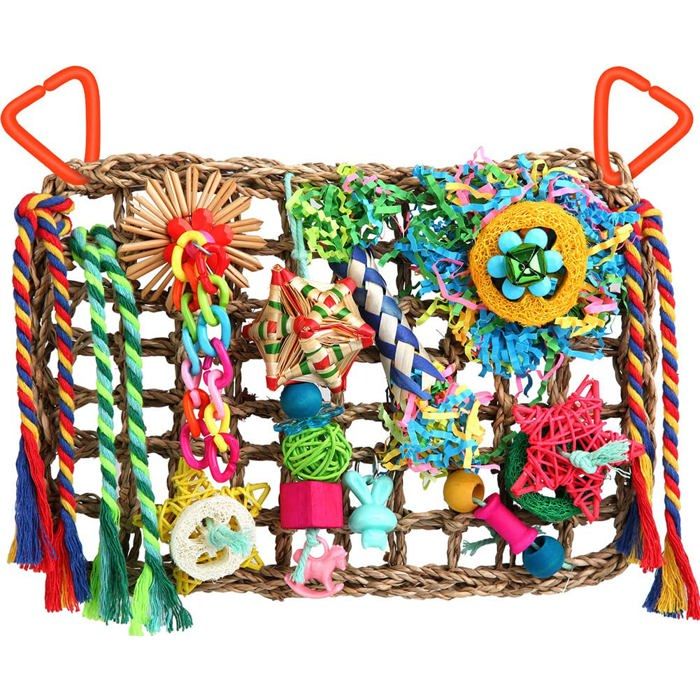 Jouets pour Perruches Calopsittes Conures Inséparables - Accessoires de Recherche de Nourriture Déchiquetage en Jonc de