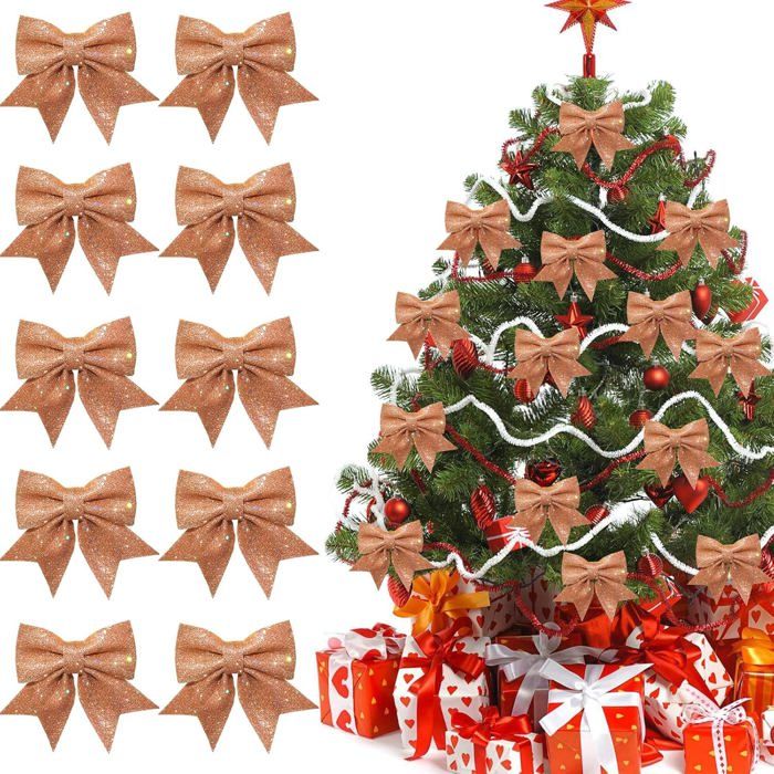Noeud Sapin De Noël Rouge - Lot De 5 Décorations Brillantes Pour Arbre, Cadeaux, Mariages & Fêtes