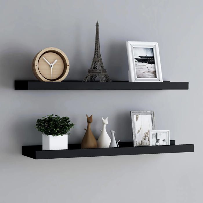 Étagères murales flottantes - vidaXL - Noir - 80x9x3 cm - MDF - Conception en U - Bord avant - Lot de 2