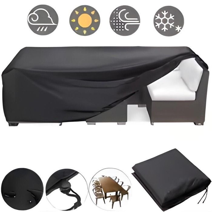 Housse de Protection Salon Jardin 420D Oxford Renforcée - 242x162x100cm - Étanche Anti-UV - Noir