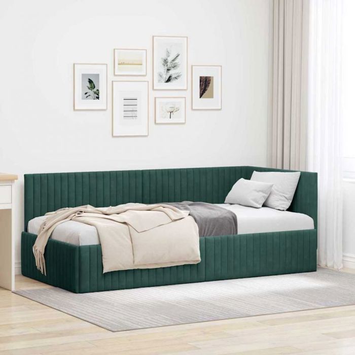 Lit complet - meuble et sommier et matelas Vidaxl Cadre de lit dangle Vert foncé 90 x 190 cm Velours