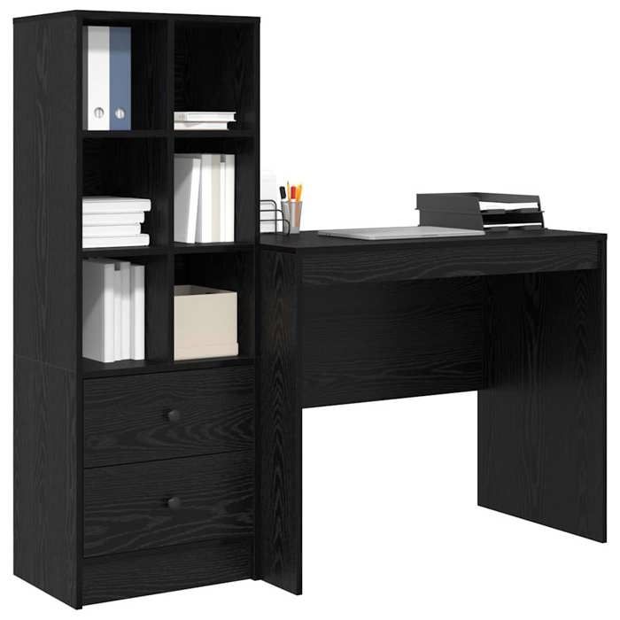 Bureau avec rangement - vidaXL - Chêne noir - Bois dingénierie - 90x50x76 cm - Avec tiroir - 6 étagères