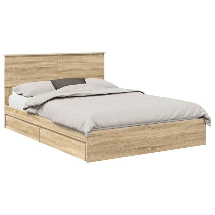 Lit de rangement moderne - vidaXL - Chêne Sonoma - Bois dingénierie - 140x200 cm - Tiroirs intégrés