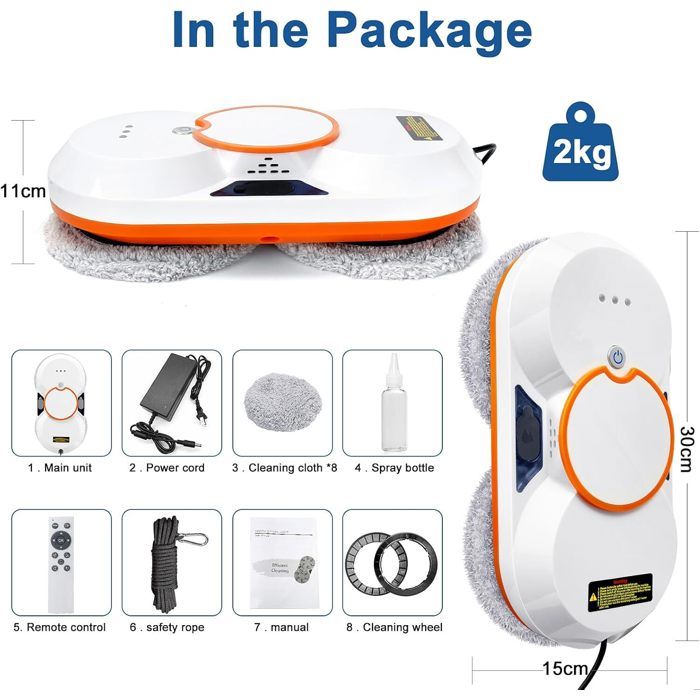Robot Laveur de Vitre 3800Pa - Double jet deau - Avec télécommande - 3 modes de nettoyage - Réservoir deau 60 ml -Robot Nettoyeur