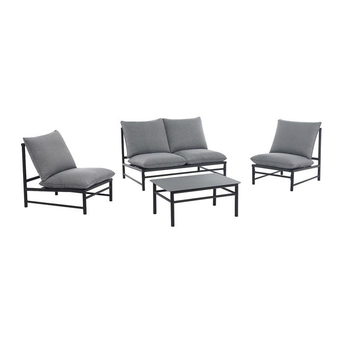 Salon de jardin en aluminium : un canapé 2 places 2 fauteuils et une table basse - Anthracite - LISMO de MYLIA