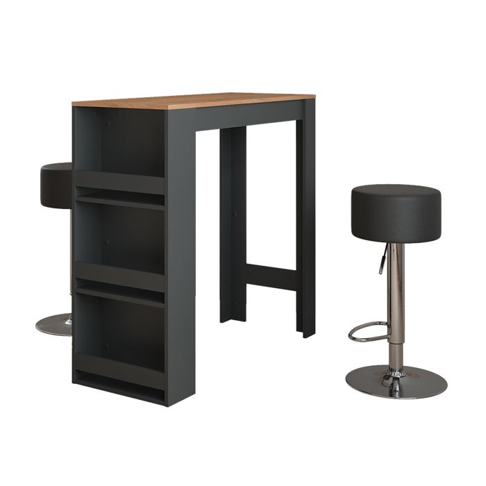 Set de table de bar Repose 45x110cm avec 2 tabourets de bar Anthracite/Chêne de force doré Vicco 55727 Set de table de bar Repose 45x110cm avec 2 tabourets de bar Anthracite/Chêne de force doré Vicco 55727