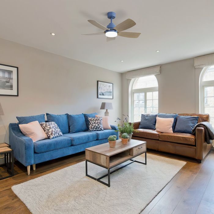 Ventilateur De Plafond 42 pouces LED 22w - 5 Pales - Télécommande - ABS - Bleu + Couleur bois - Covreo