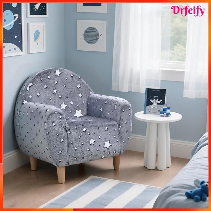 12041 Fauteuil enfants canapé pour enfants hosphorescent avec motif étoilé tissu velours pour garçons et filles gris