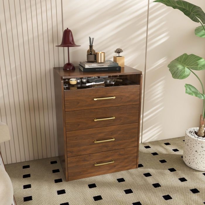 Coiffeuse 40x60x118 cm avec miroir relevable et tabouret en MDF marron