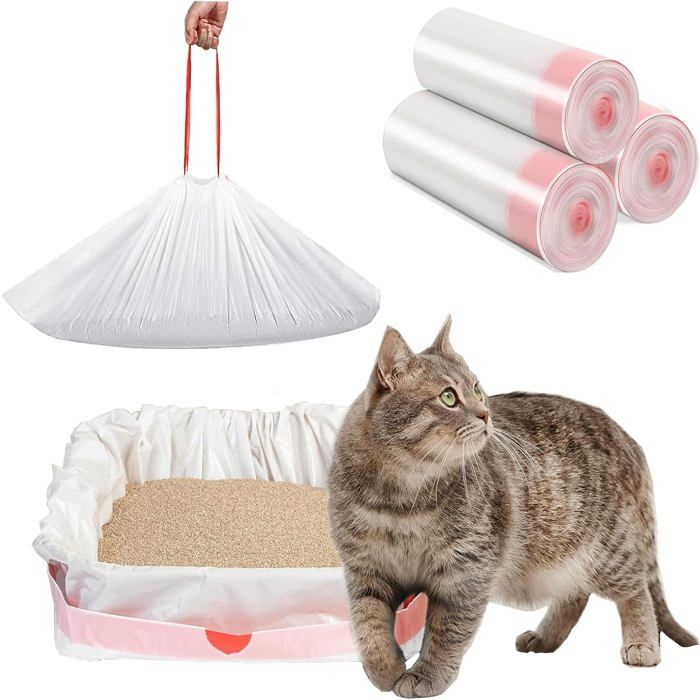 30 Sacs à litière 115x45 cm LDPE épais cordon de serrage anti-fuite pour bacs fermés et ouverts .
