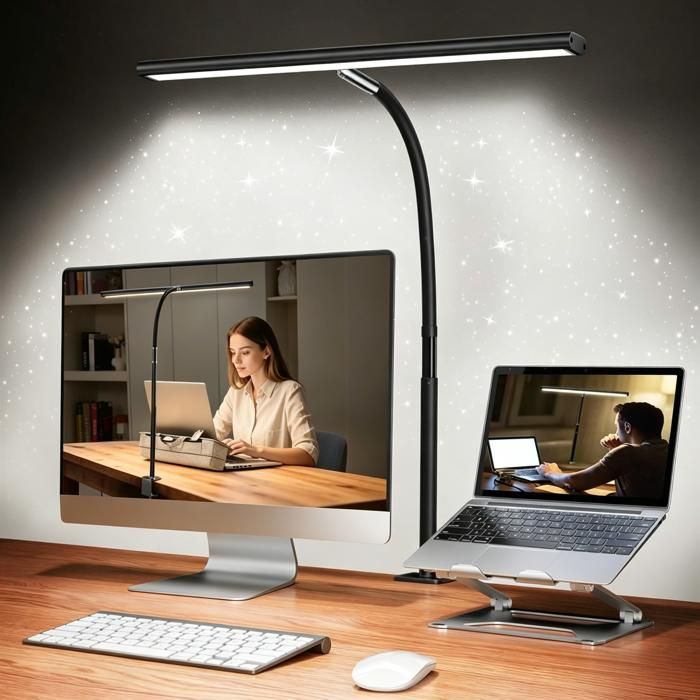 Lampe à poser LED，Barre lumineuse extra-large de 43 cm，Lampe à col de cygne réglable à 360°，Protection oculaire