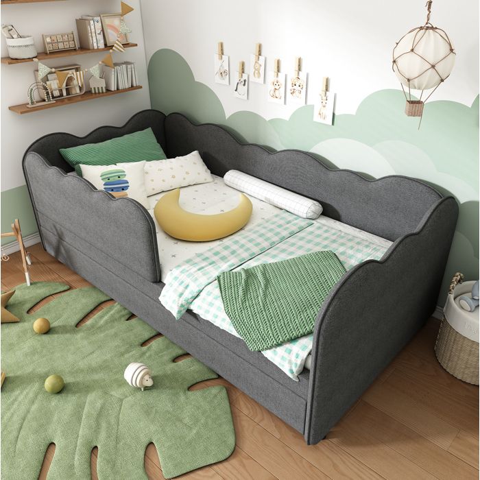 Lit gigogne enfant avec sommier à lattes - ELVMI - structure en fer en lin gris sans matelas 90 x 190 cm